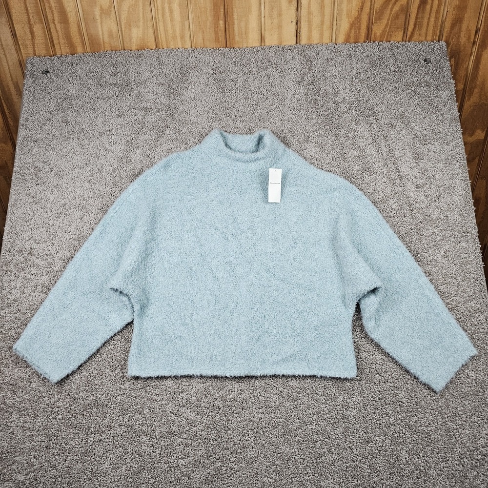 NWT Abercrombie & Fitch Womens Fuzzy Mock Neck Sweater S/M Blue Wool Blend Crop